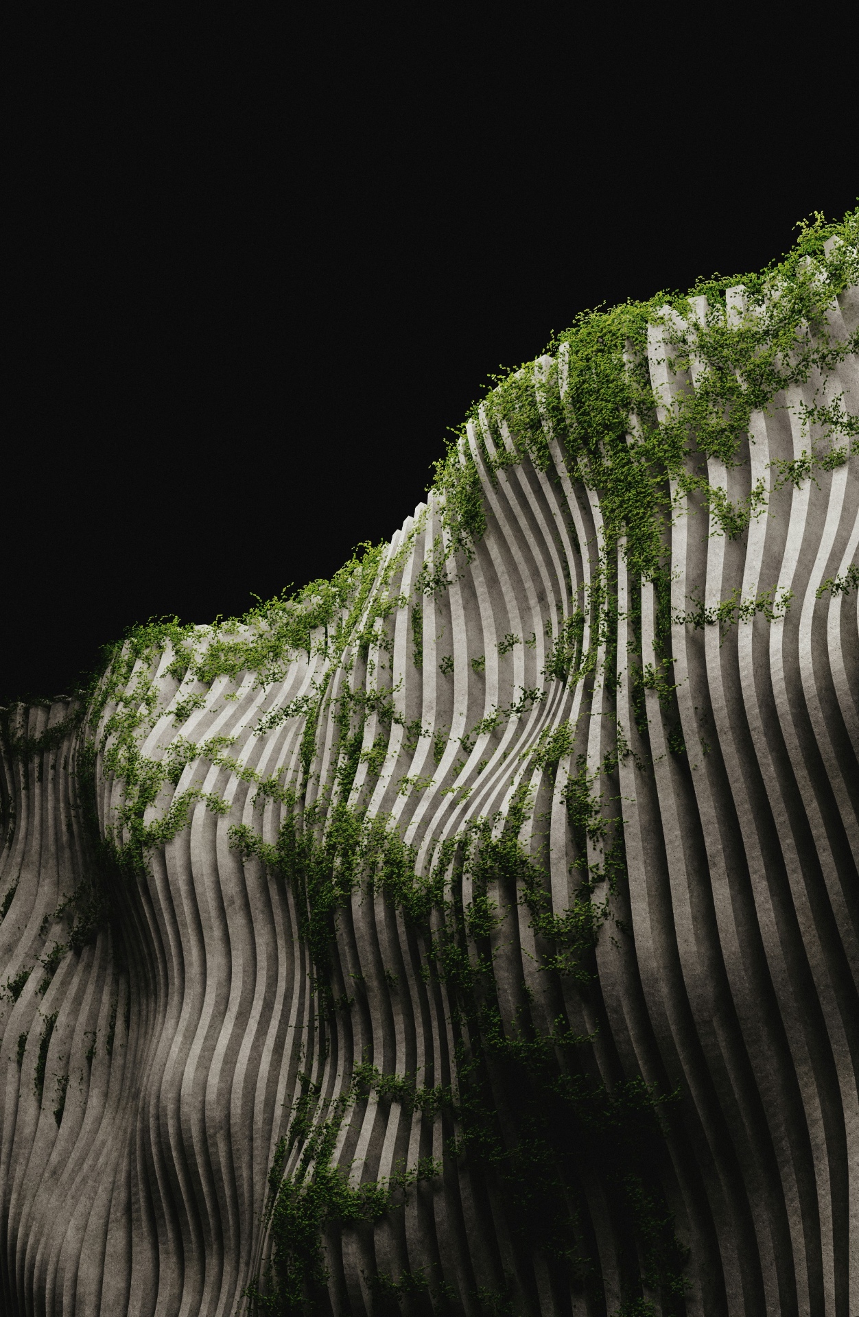 Lush biomimicry-inspired green wall with cascading ivy